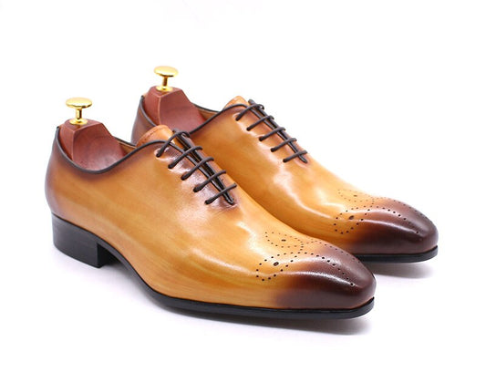 Yellow Oxfords Casual Pointed Toe Leather Formal Men's Shoes Happy Phoenix