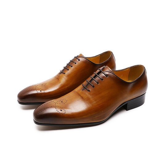 Brown Oxfords Casual Pointed Toe Leather Formal Men's Shoes Happy Phoenix