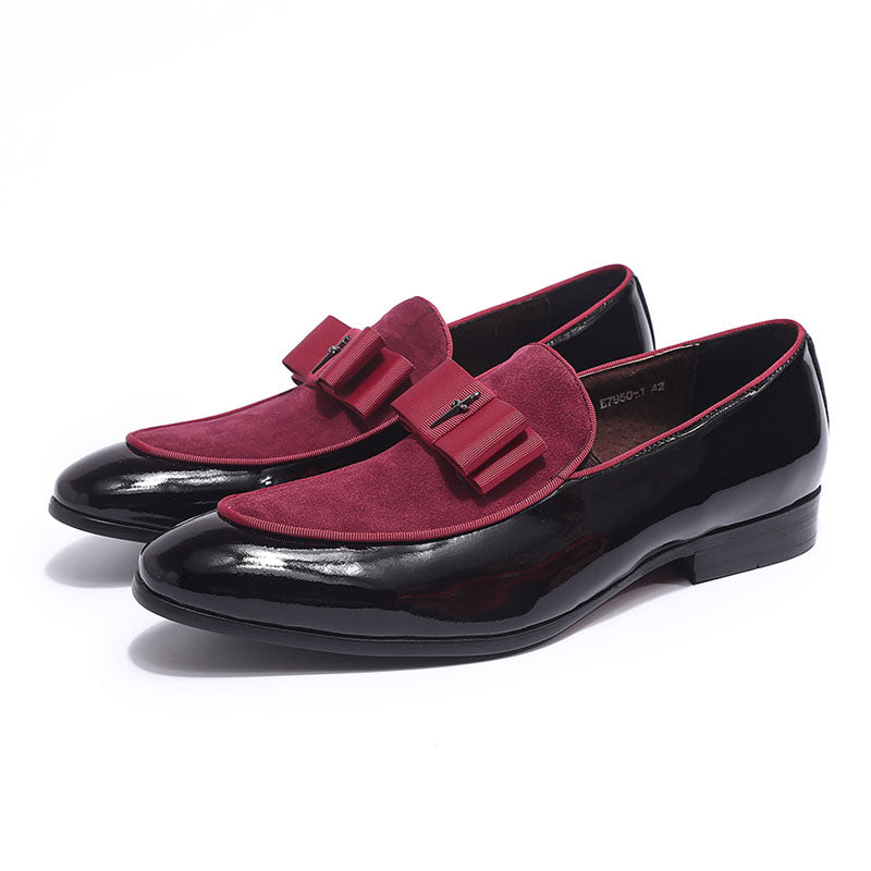 Leather Suede Patchwork with Bow Tie Wedding Shoes Happy Phoenix