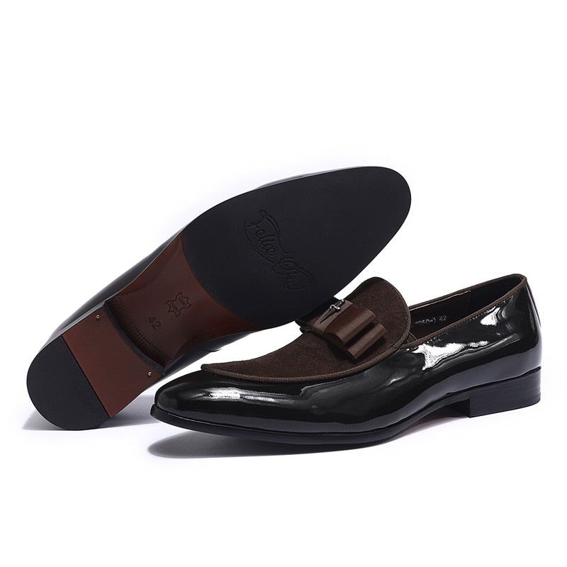 Leather Suede Patchwork with Bow Tie Wedding Shoes Happy Phoenix