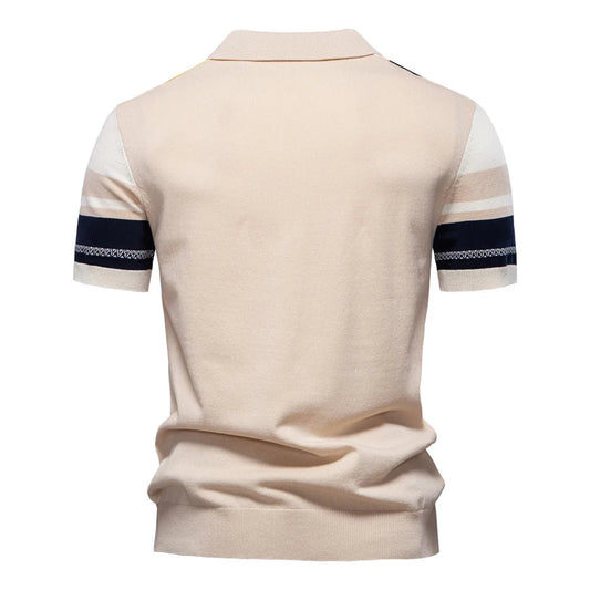 Striped Contrast Panel Polo Shirt with Mesh Inserts Happy Phoenix