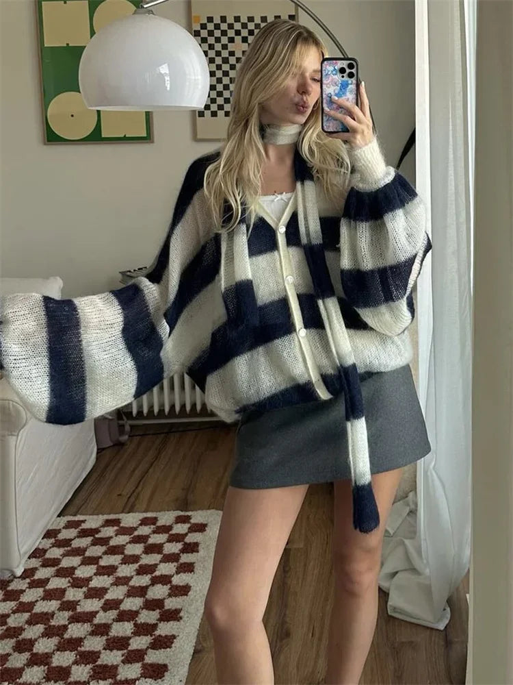 V-Neck Casual Scarf Sweater Cardigan Happy Phoenix