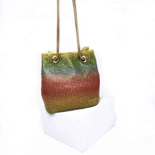 Women’s Glittery Rainbow Clutch – Crystal Rhinestone Party Purse with Chain Strap Happy Phoenix