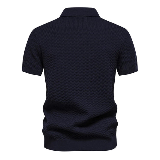 Textured Ribbed Knit Polo Shirt Happy Phoenix