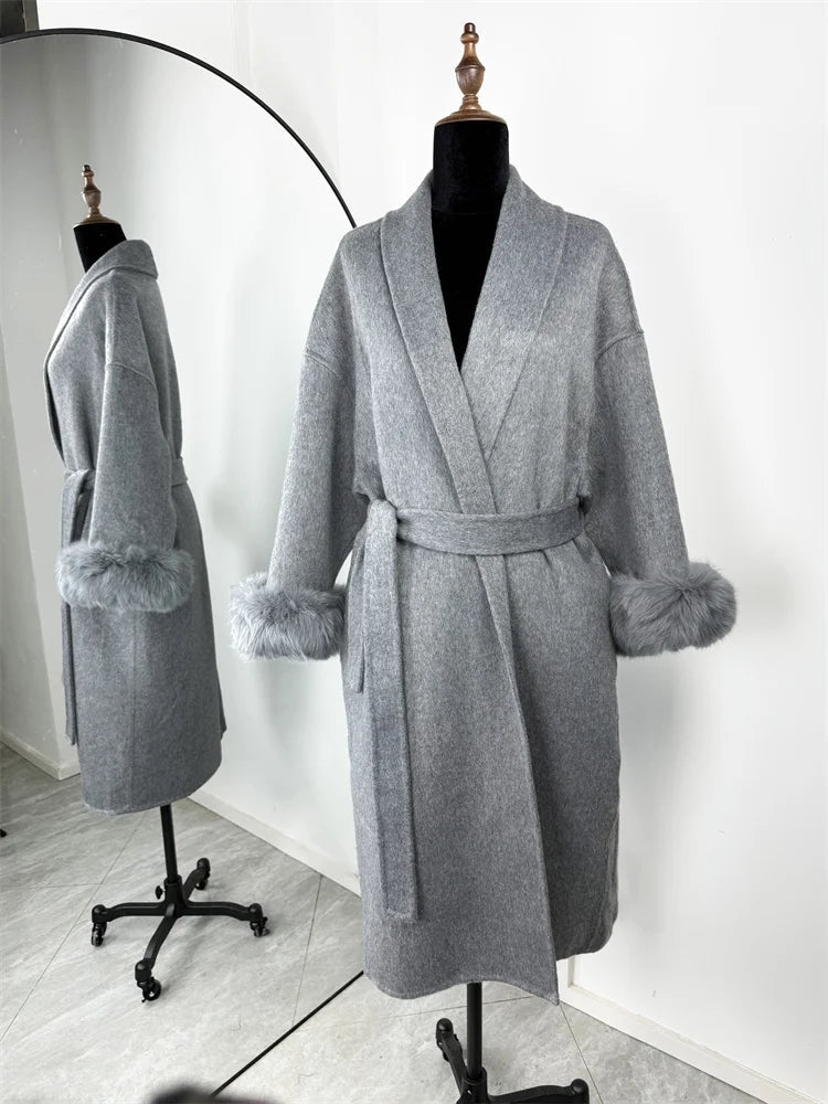 Elegant Double-sided Wool Long Overcoat Happy Phoenix