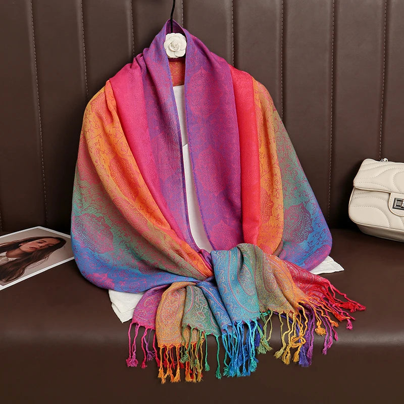 Cashmere Printed Long Jacquard Scarf Happy Phoenix