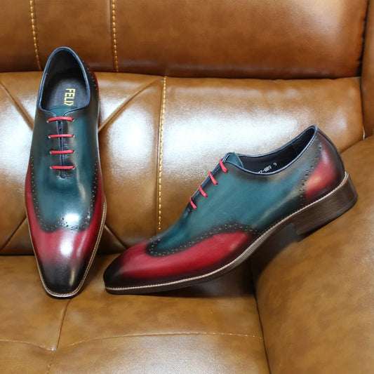 Real Leather Handcrafted Wing-tip Oxford Formal Shoes Happy Phoenix