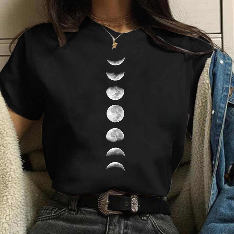 Moon Eclipse Women Casual Print T-shirt Happy Phoenix