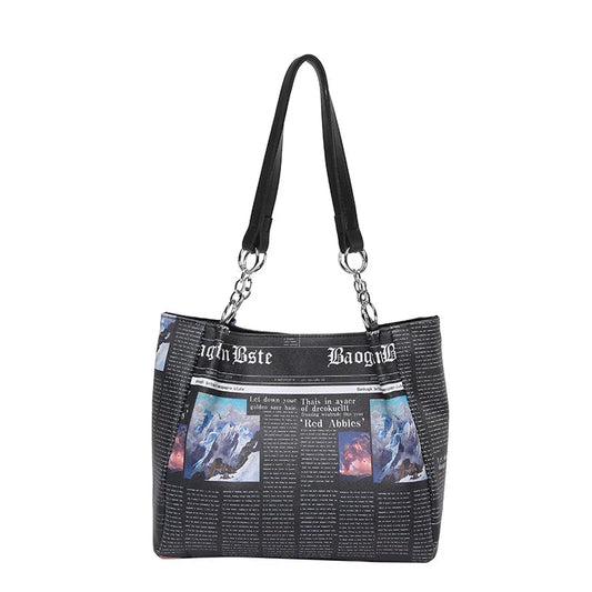 Chic Women's Underarm Bag – Buckle Handbag with Vintage Newspaper Print Happy Phoenix