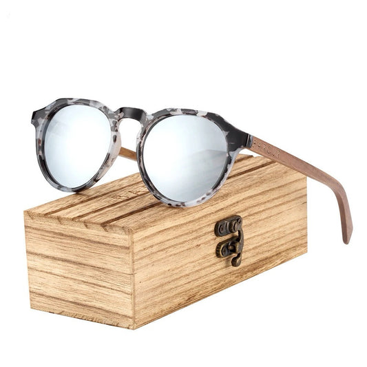 Retro Walnut Wood Plastic Frame UV400 Glasses Happy Phoenix