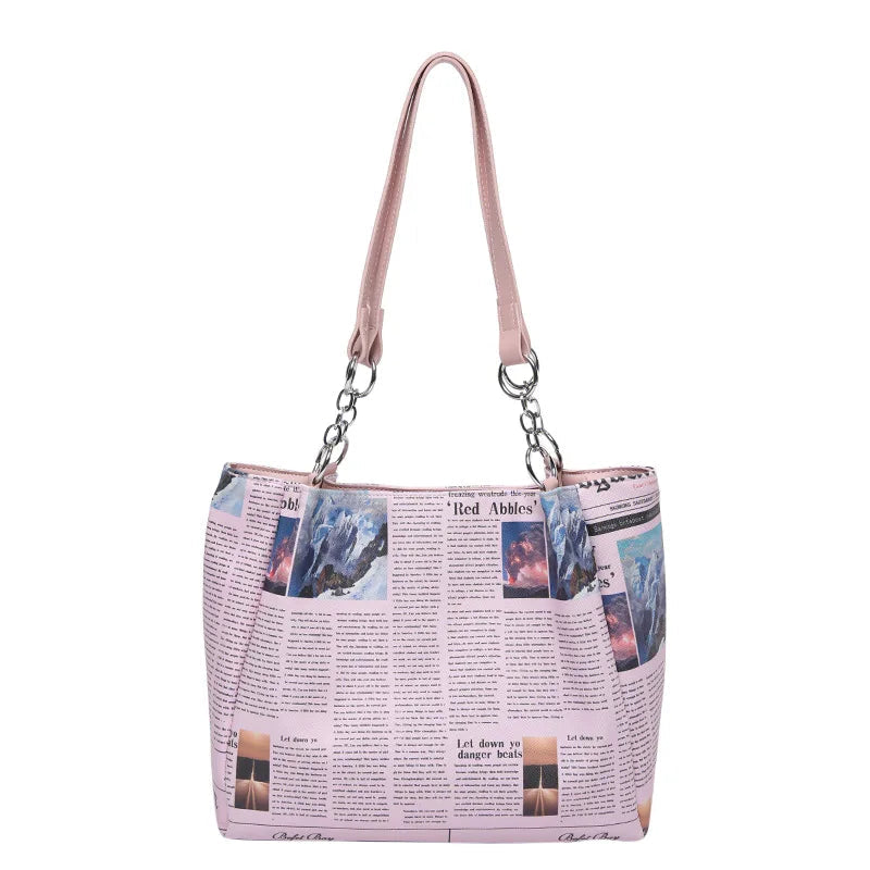 Chic Women's Underarm Bag โ Buckle Handbag with Vintage Newspaper Print Happy Phoenix