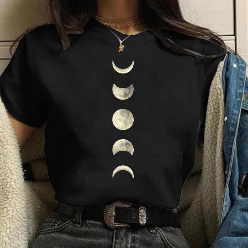 Moon Eclipse Women Casual Print T-shirt Happy Phoenix