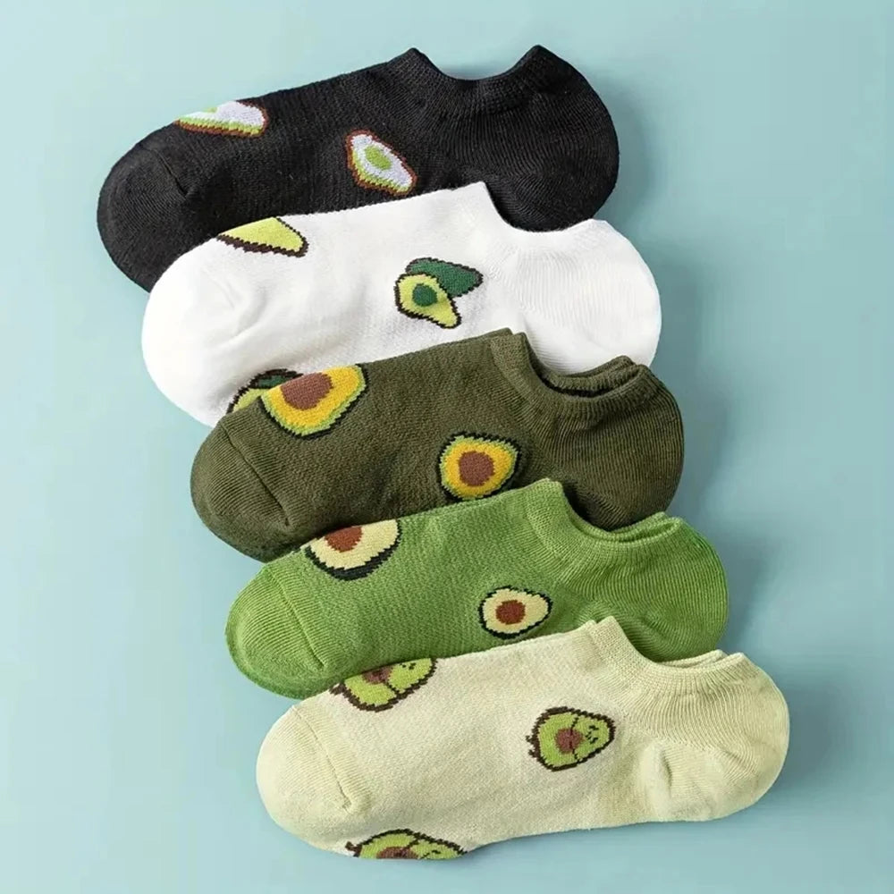 5 Pairs Avocado Crew Ankle Socks Happy Phoenix