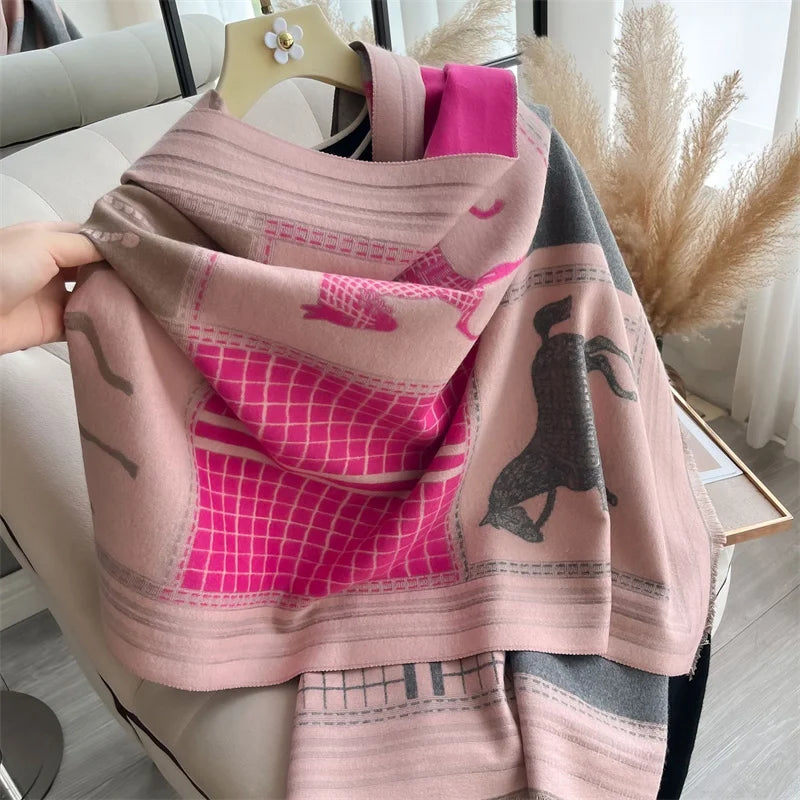Luxury Warm Horse Print Cashmere Poncho Happy Phoenix