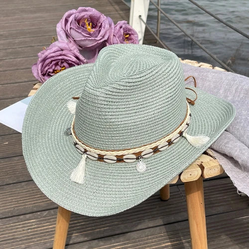 Shell Fringe Cowgirl Summer Straw Hat Happy Phoenix