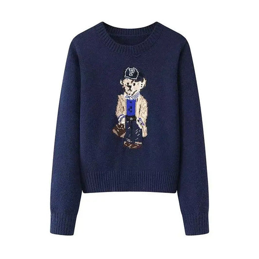 Bear Print Korean Fashion Chic Warm Pullovers Happy Phoenix