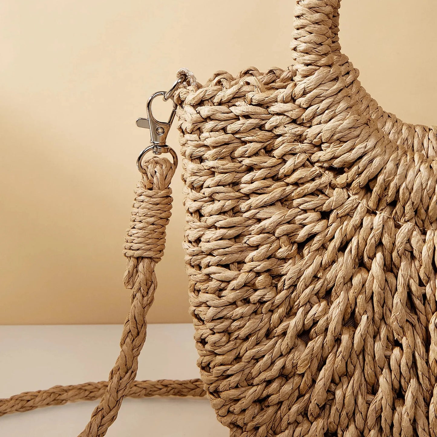 Handwoven Straw Rattan Half-Moon Beach Bag Happy Phoenix