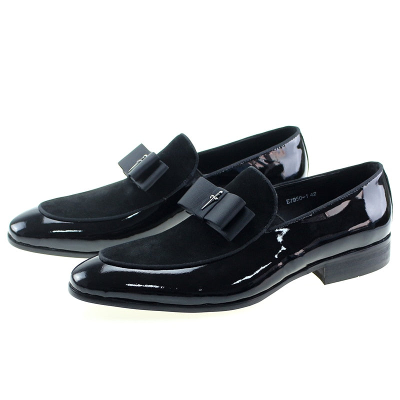 Leather Suede Patchwork with Bow Tie Wedding Shoes Happy Phoenix