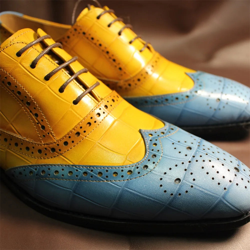 Luxury Pointed Toe Lace-Up Formal Mixed Color Shoes Happy Phoenix