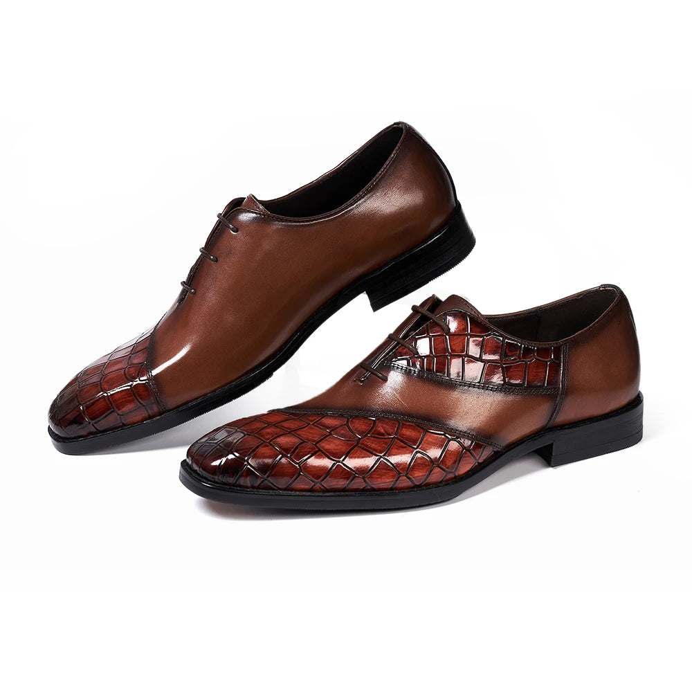 Luxury Crocodile Pattern Lace-Up Office Formal Shoes Happy Phoenix