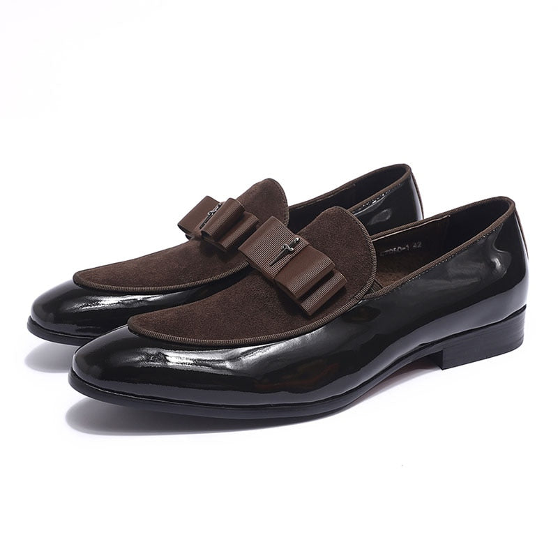 Leather Suede Patchwork with Bow Tie Wedding Shoes Happy Phoenix
