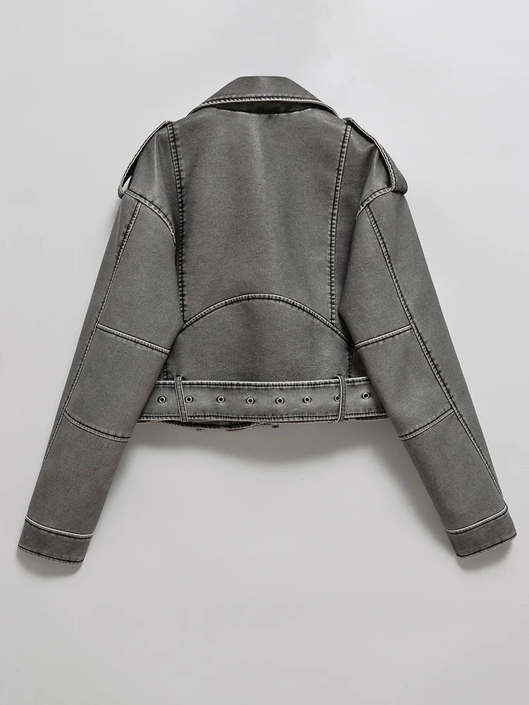 Zipper Belt Moto Biker Retro Coat Outwear Happy Phoenix