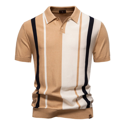 Breathable Striped Mesh Casual Polo Shirt Happy Phoenix