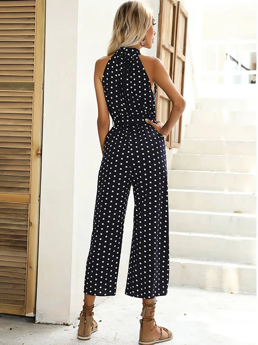 Casual Polka Dot Print Wide-leg Jumpsuit Happy Phoenix