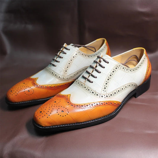 Luxury Pointed Toe Lace-Up Formal Mixed Color Shoes Happy Phoenix