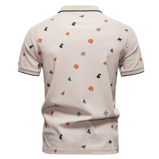Casual Slim Fit Polo Shirt with Printed Turn-Down Collar Happy Phoenix