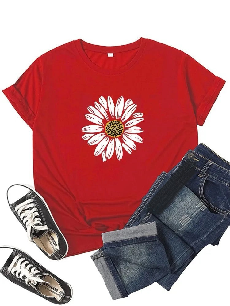 Graphic Flower Print Summer Casual T-shirt Happy Phoenix