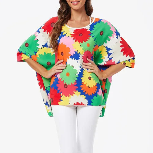 Casual Flower Print Oversized Top Happy Phoenix