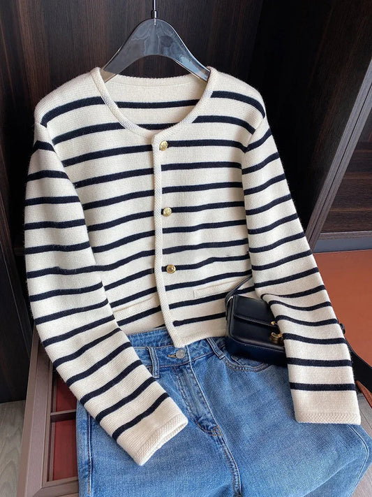 Casual Chic Stripe Knitted Sweater Happy Phoenix