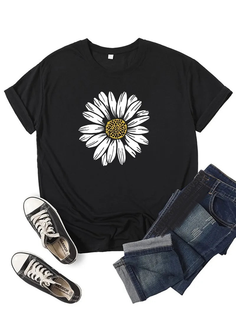 Graphic Flower Print Summer Casual T-shirt Happy Phoenix