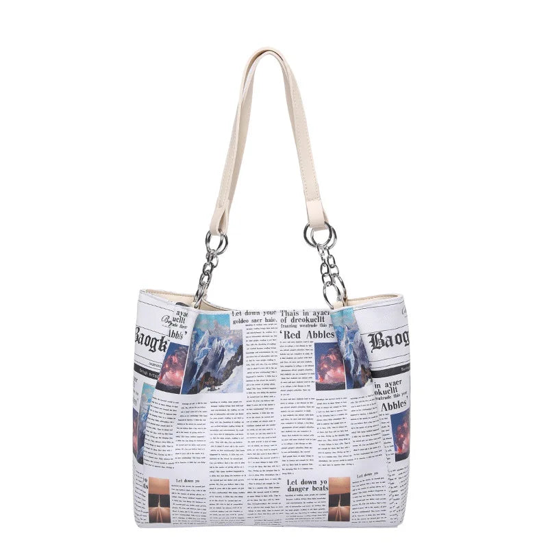 Chic Women's Underarm Bag – Buckle Handbag with Vintage Newspaper Print Happy Phoenix