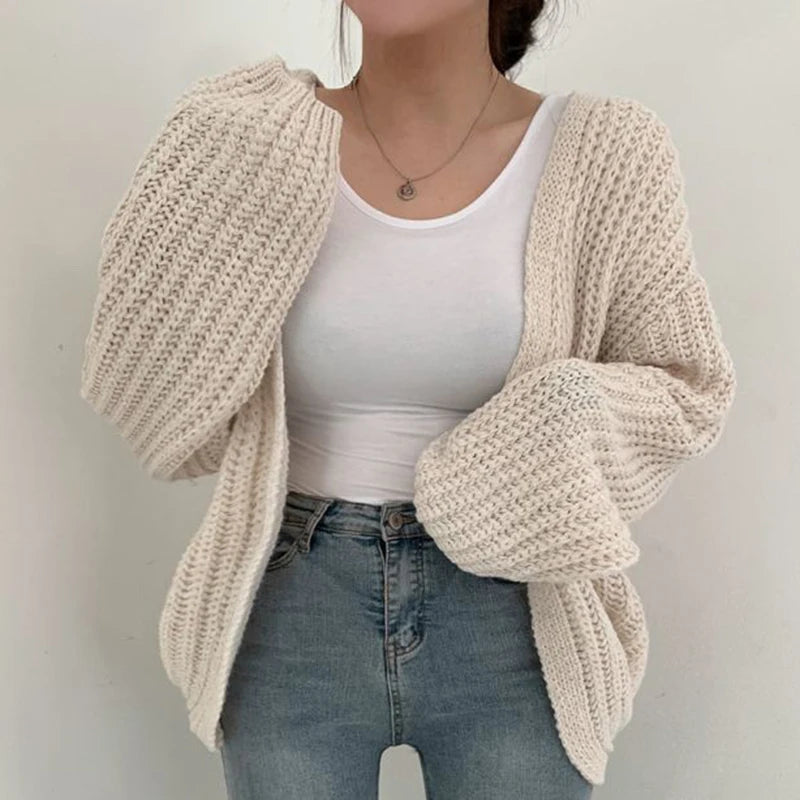 Vintage Casual Lantern Sleeve Cardigan Happy Phoenix