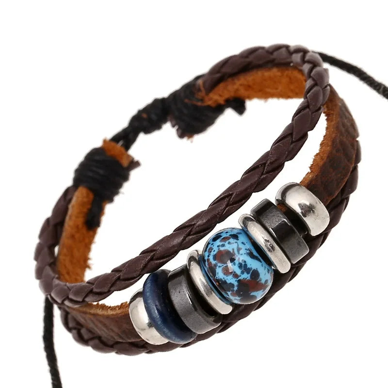 Adjustable Vintage Beaded Genuine Leather Couple Bracelet Happy Phoenix