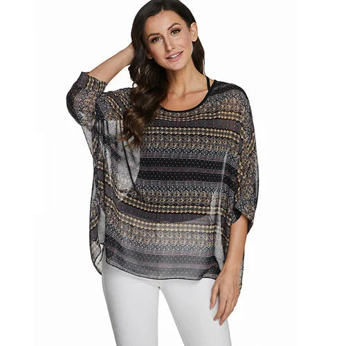 Elegant Print Boho Blouse Happy Phoenix