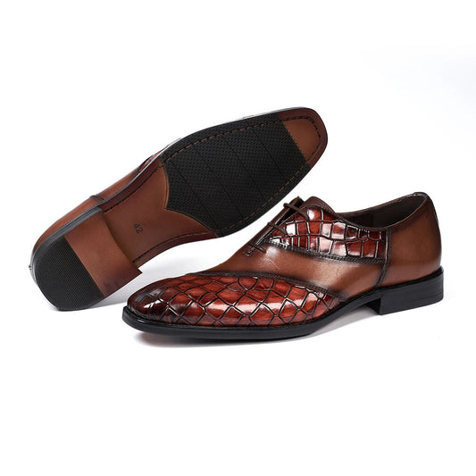 Luxury Crocodile Pattern Lace-Up Office Formal Shoes Happy Phoenix