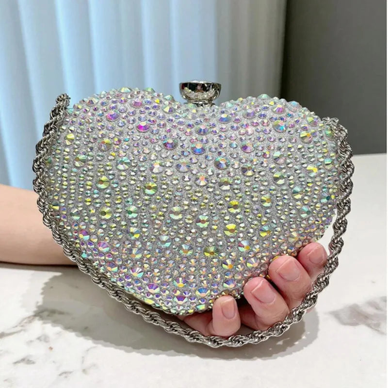 Small in Size, Big on Glamour - Diamond Inlay Heart Shape Clutch Happy Phoenix