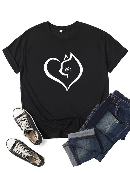 Cute Heart Cat T-shirt Happy Phoenix