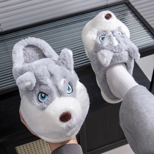 Cute Cartoon Husky Warm Slippers Happy Phoenix