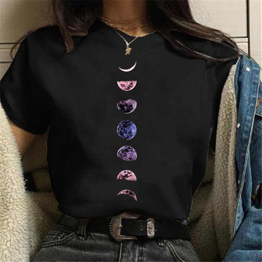 Moon Eclipse Women Casual Print T-shirt Happy Phoenix