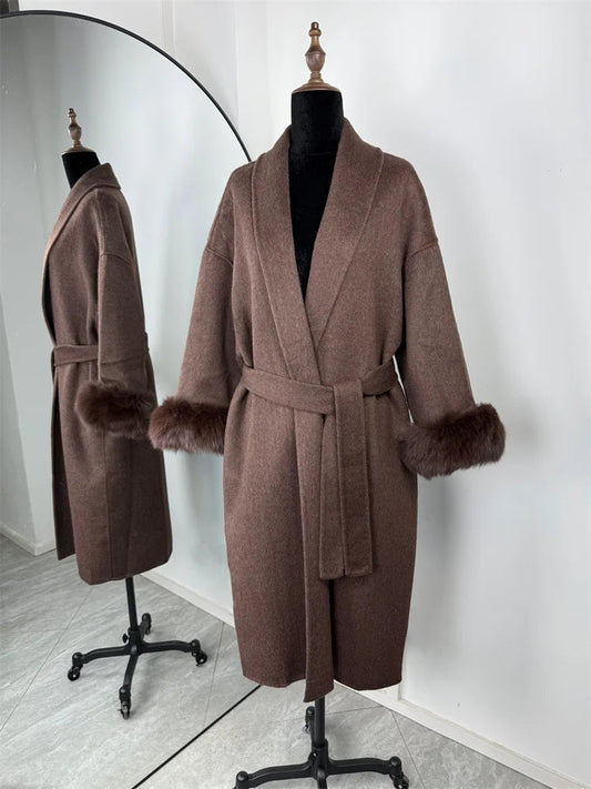 Elegant Double-sided Wool Long Overcoat Happy Phoenix