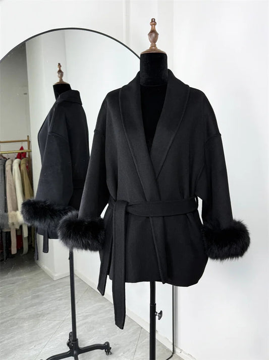Elegant Double-sided Wool Short Overcoat Happy Phoenix