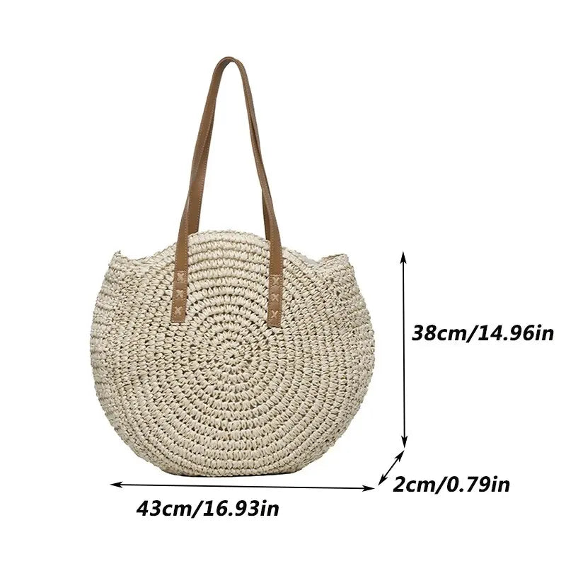 Summer Round Straw Vacation Tote Bag Happy Phoenix