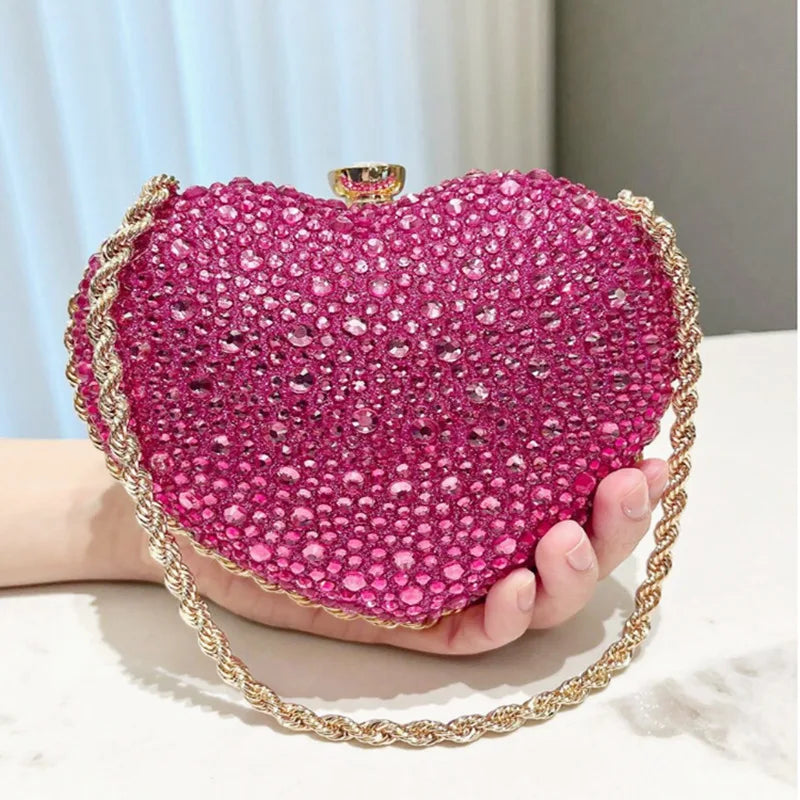 Small in Size, Big on Glamour - Diamond Inlay Heart Shape Clutch Happy Phoenix