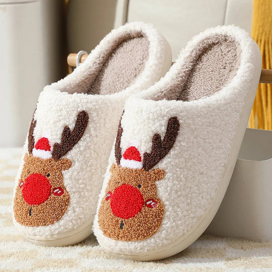 Fluffy Curly Plush Christmas Slippers for Women Happy Phoenix