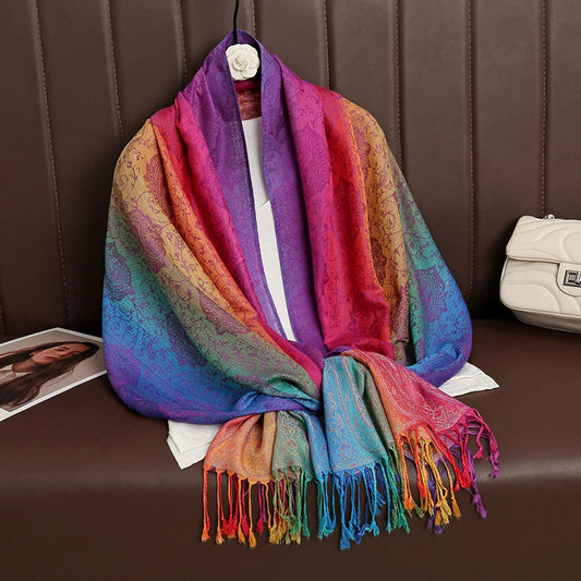 Cashmere Printed Long Jacquard Scarf Happy Phoenix