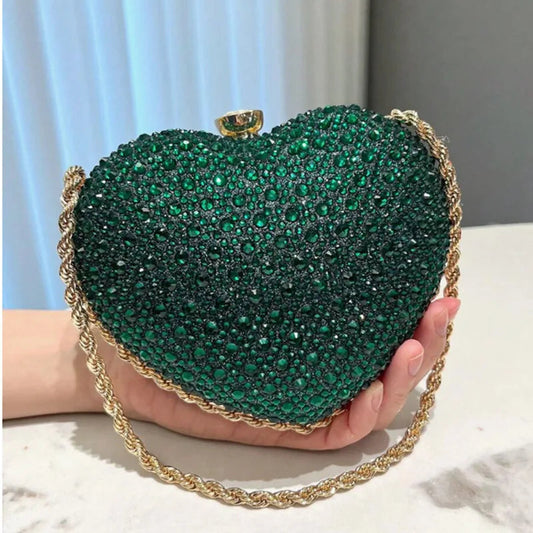 Small in Size, Big on Glamour - Diamond Inlay Heart Shape Clutch Happy Phoenix